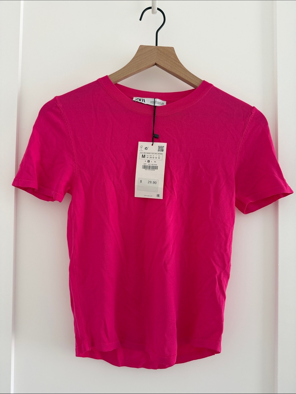 Zara Hot Pink Crewneck Short Sleeve Tee